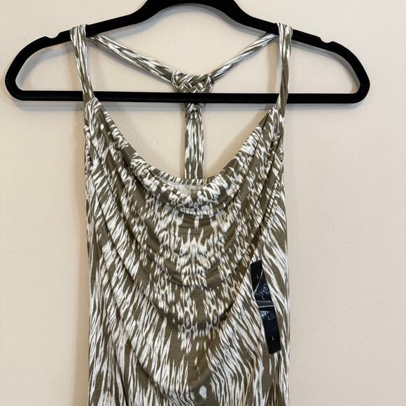 Banana Republic Tank Top L Green Abstract Halter Cowl Neck Summer Luxury NWOT - Picture 3 of 7